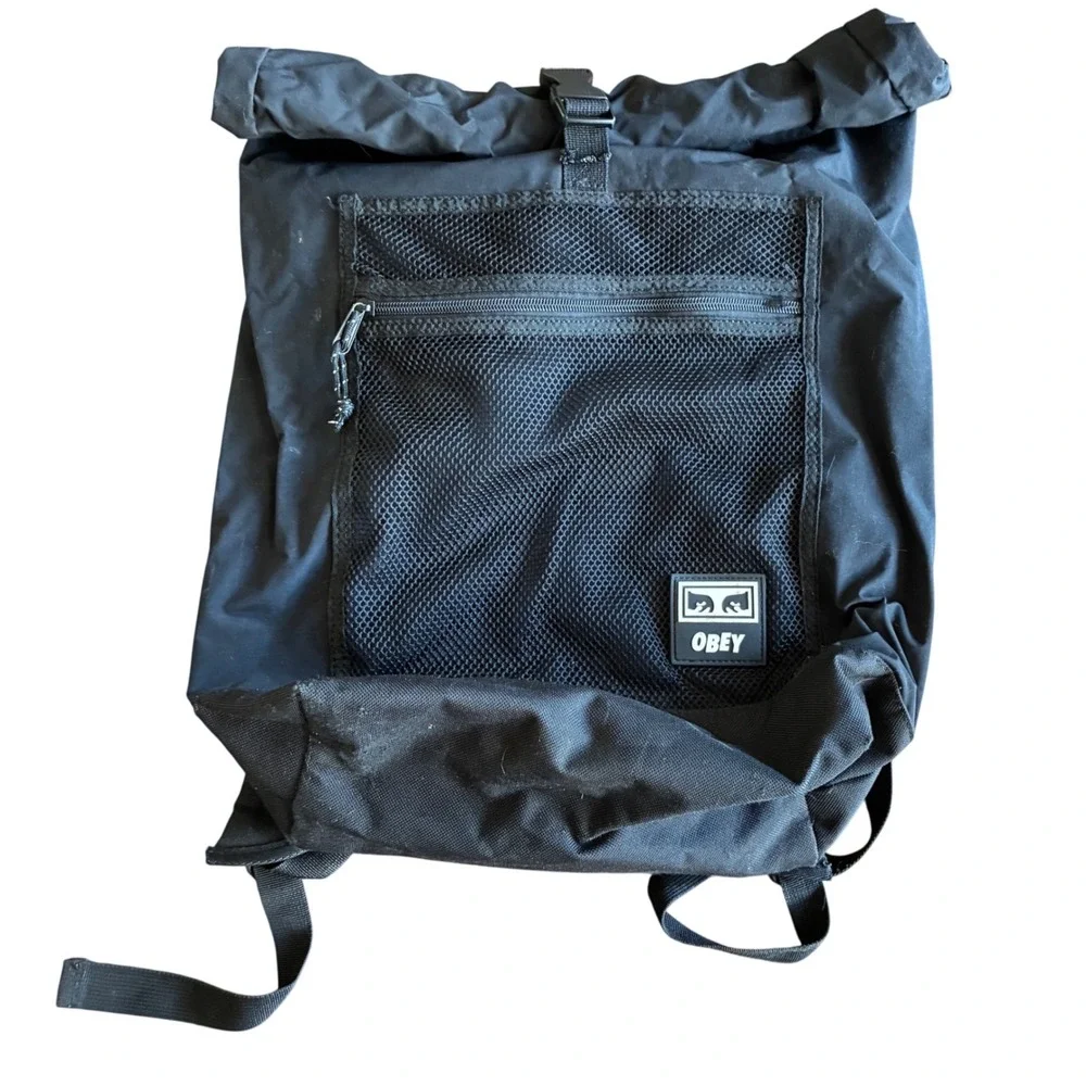 Obey Roll Top Backpack Mens OS Black Good Mesh Pocket Streetwear Utility Bag
